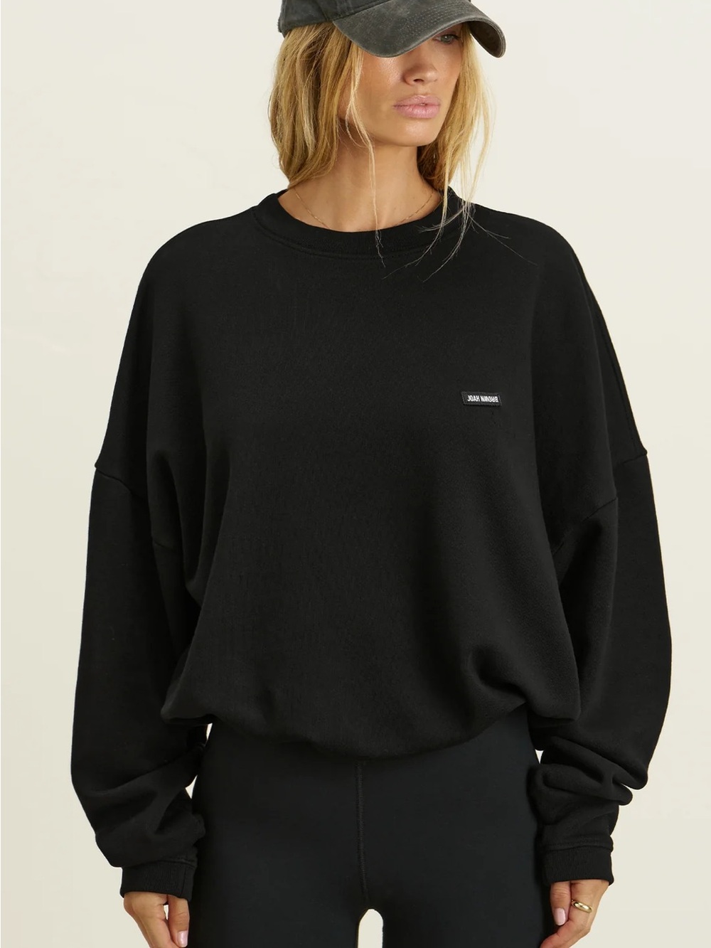 โก Joah Brown Varsity Crew Pullover Black French Terry
